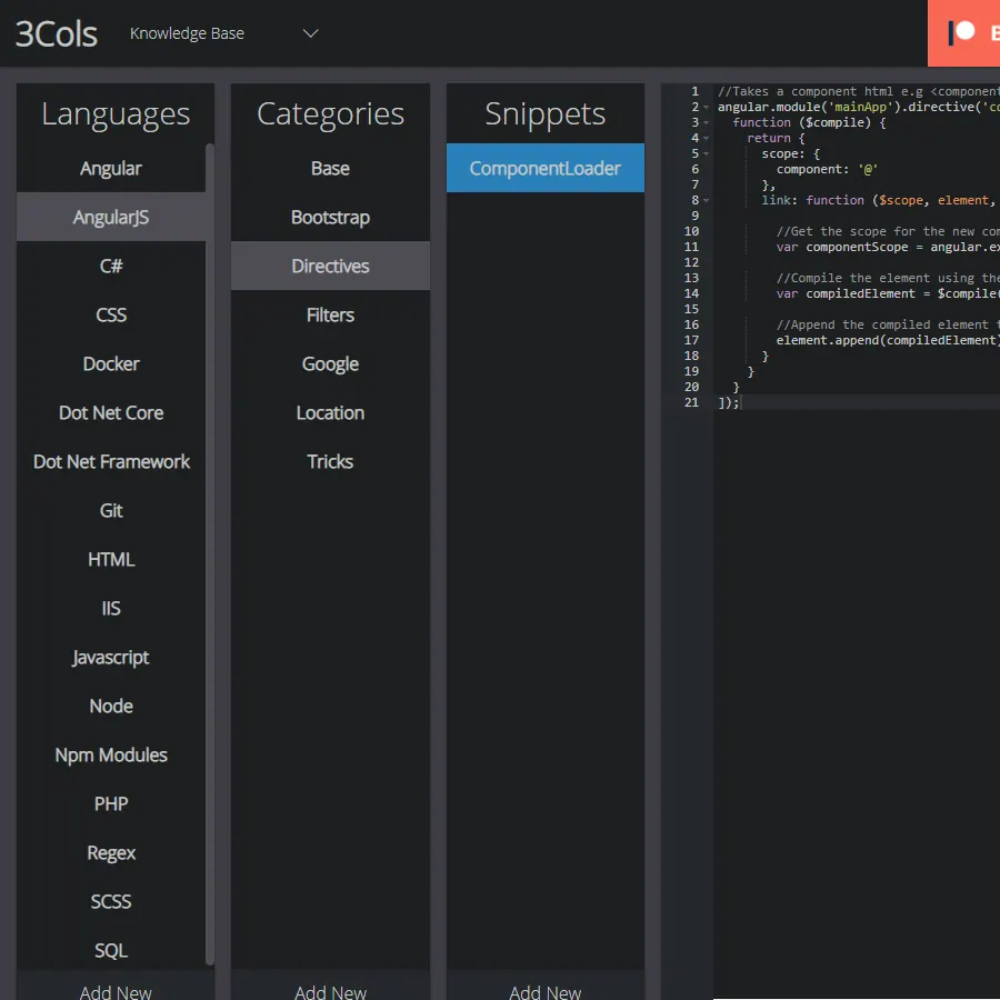 3Cols interface overview