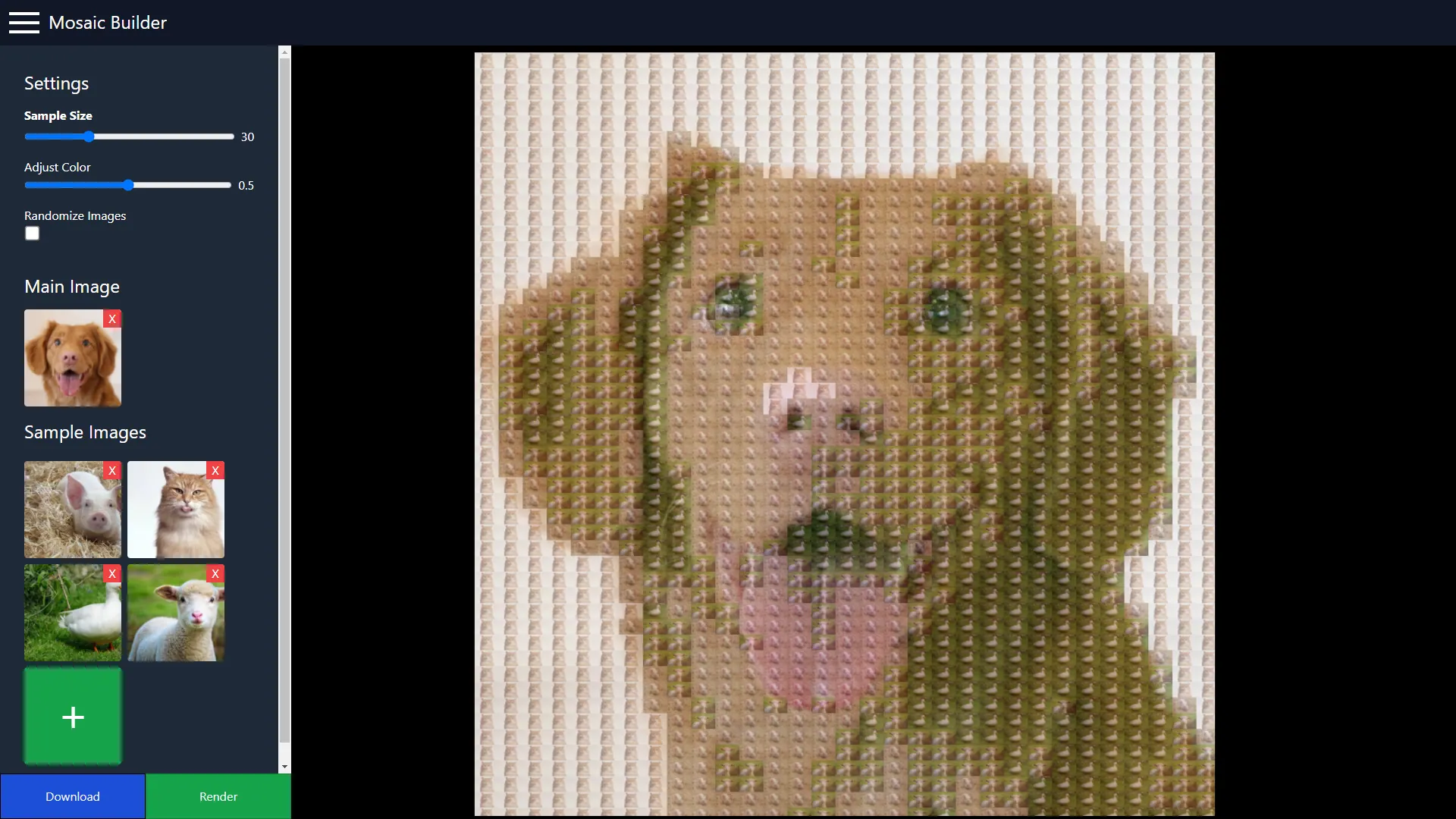 Mosaic Builder detail view