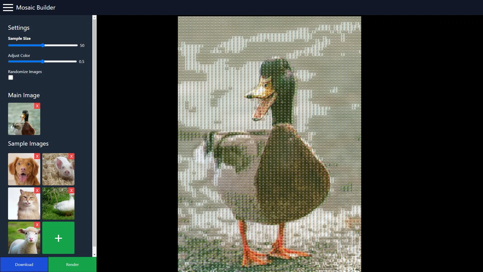 Mosaic Builder detail view